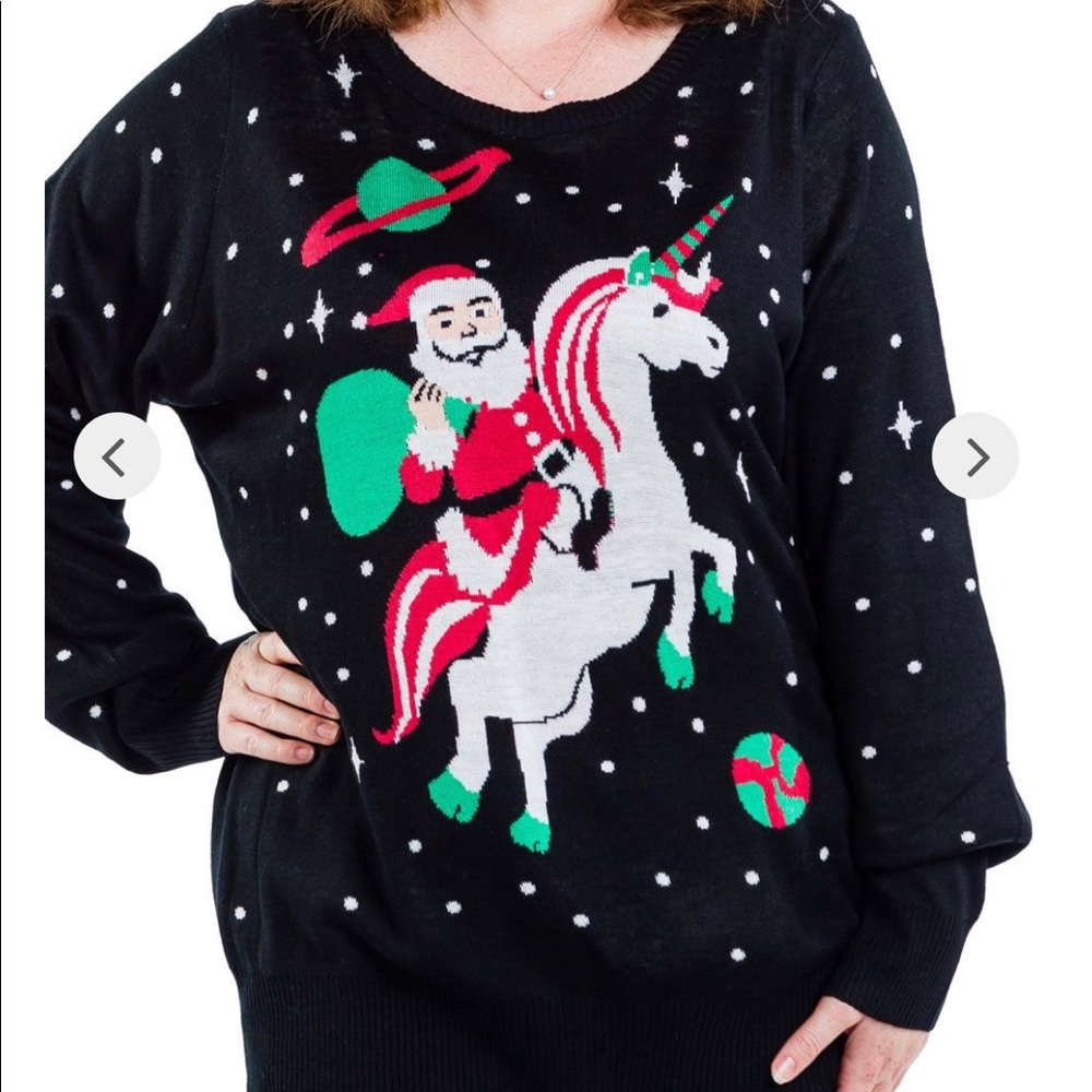 Tipsy elves Women XL Santa Riding Unicorn Sweater